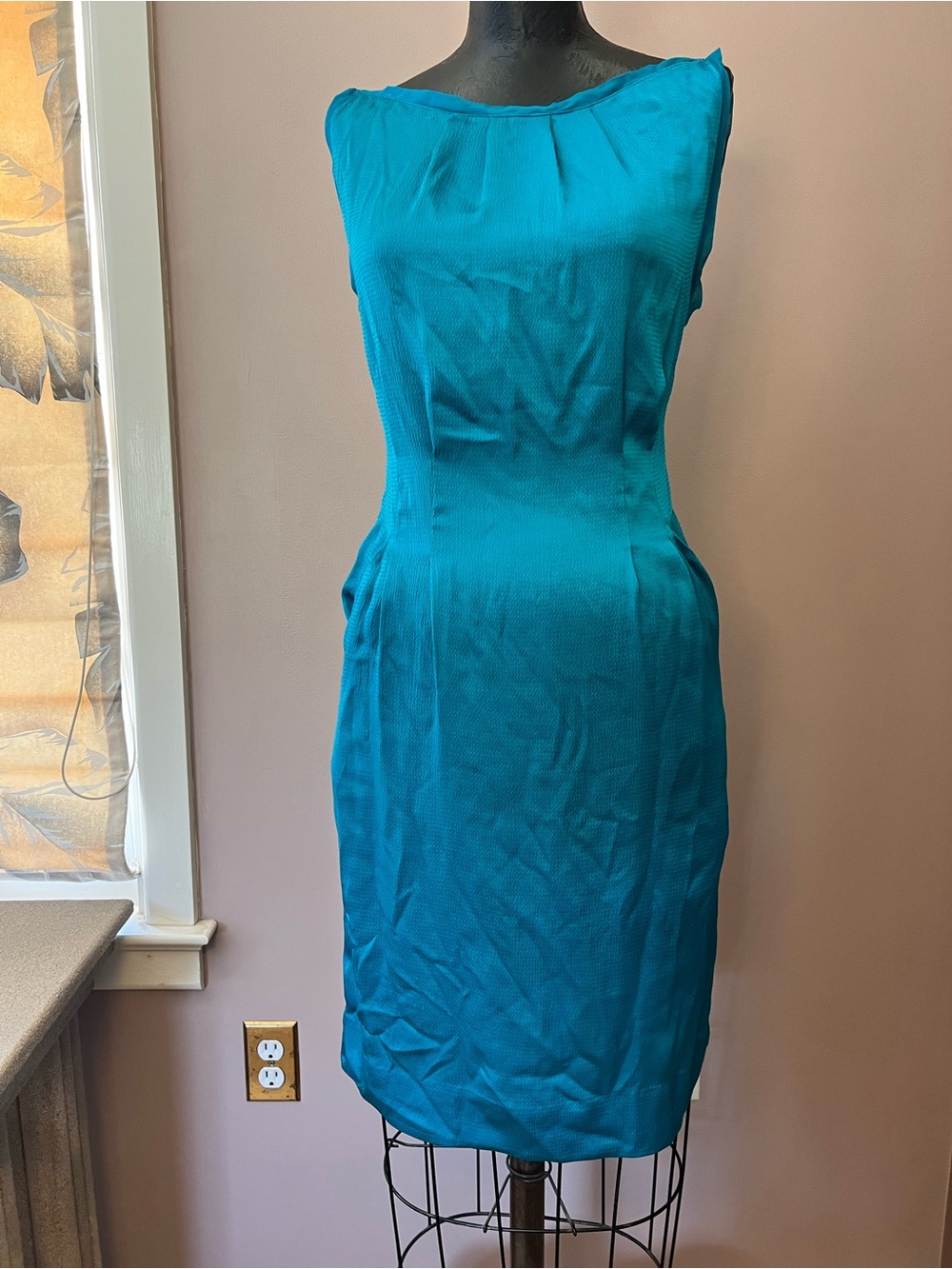 Diane von Furstenberg Indian Blue Mazerine Darted Dress Silk Lining & Pockets 12